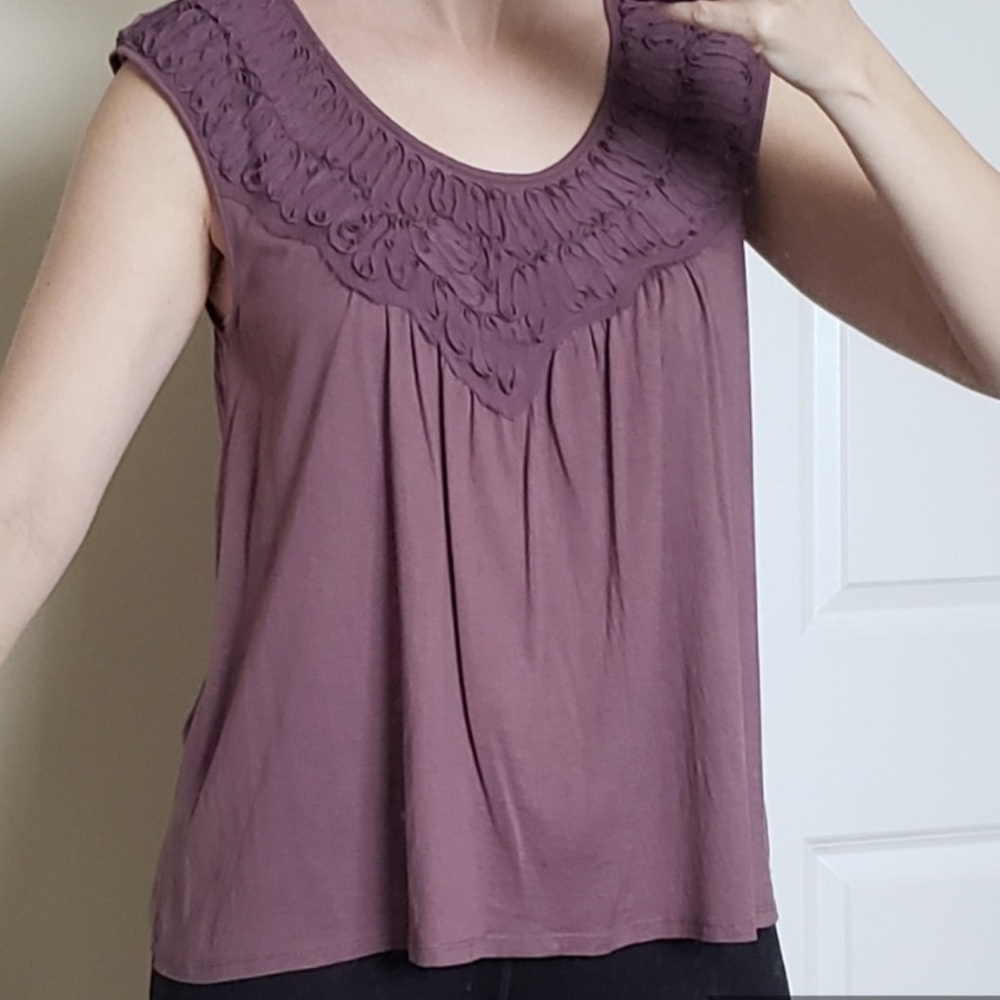 Anthropologie Meadow Rue Mauve Top. Cotton-Rayon Blend. - Picture 3 of 8